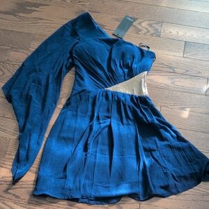Ever Pretty Blue One-Shoulder Dress with Gold Accent (With Build In Bra)
